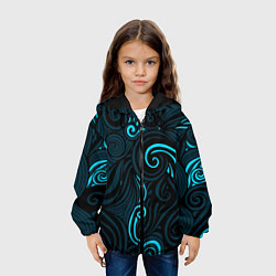 Куртка с капюшоном детская Лазурные листья, цвет: 3D-черный — фото 2