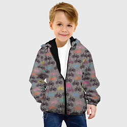 Куртка с капюшоном детская Цветные велосипеды паттерн, цвет: 3D-черный — фото 2