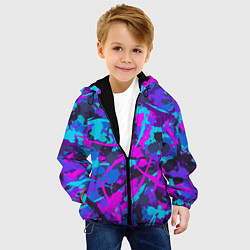 Куртка с капюшоном детская Неоновые кляксы, цвет: 3D-черный — фото 2