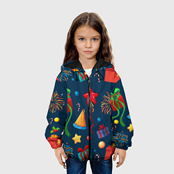 Куртка с капюшоном детская Новогодний Паттерн!, цвет: 3D-черный — фото 2