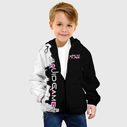 Куртка с капюшоном детская ИГРА В КАЛЬМАРА ЛОГО,БРЫЗГИ КРАСОК ЧБ, цвет: 3D-черный — фото 2
