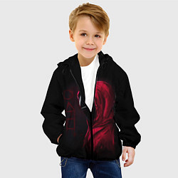 Куртка с капюшоном детская ИГРА В КАЛЬМАРА, СТРАЖ ТРЕУГОЛЬНИК, ФИГУРЫ ИГРЫ, цвет: 3D-черный — фото 2