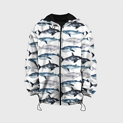 Куртка с капюшоном детская Принт с китами, цвет: 3D-черный