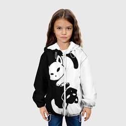 Куртка с капюшоном детская Черный и белый кот кувыркаются, цвет: 3D-белый — фото 2