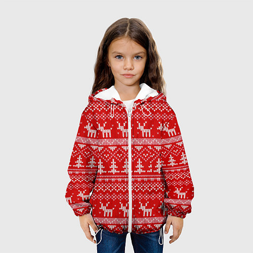 Детская куртка Новогодний узор с оленями и елкой / 3D-Белый – фото 3