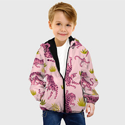 Куртка с капюшоном детская Розовые тигры паттерн, цвет: 3D-черный — фото 2