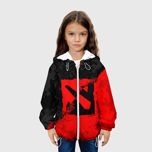 Детская куртка DOTA 2 RED BLACK LOGO, БРЫЗГИ КРАСОК / 3D-Белый – фото 3