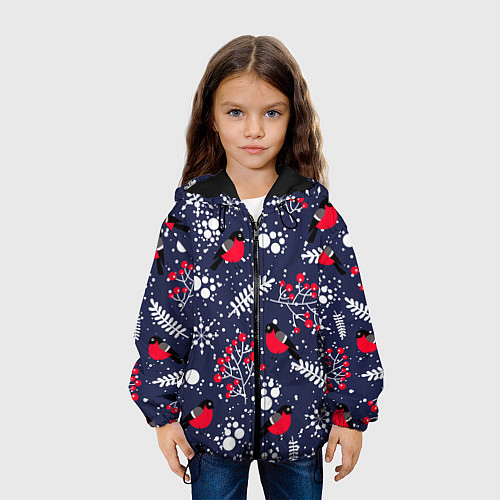 Детская куртка Снегири и рябина / 3D-Черный – фото 3