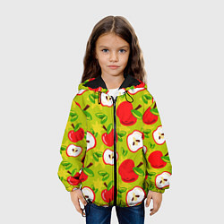 Куртка с капюшоном детская Яблочки паттерн, цвет: 3D-черный — фото 2