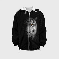 Куртка с капюшоном детская Тигр черно-белый соты, цвет: 3D-белый