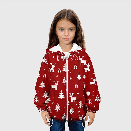 Детская куртка Новогодние олени и елки на красном фоне / 3D-Белый – фото 3