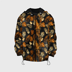 Куртка с капюшоном детская Тигры и листья Тропики, цвет: 3D-черный