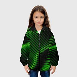 Куртка с капюшоном детская Волны изумрудного металла, цвет: 3D-черный — фото 2