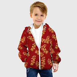 Куртка с капюшоном детская Золотые веточки на ярко красном фоне, цвет: 3D-белый — фото 2