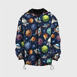 Куртка с капюшоном детская Турне по космосу, цвет: 3D-черный