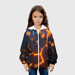 Куртка с капюшоном детская НОВОГОДНИЕ ОГНЕННЫЕ 3D ПЛИТЫ FIRE NEON HEXAGON, цвет: 3D-белый — фото 2