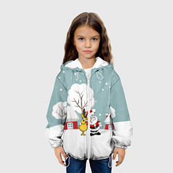 Куртка с капюшоном детская Деревенский Новый Год Дед Мороз и Олень, цвет: 3D-белый — фото 2