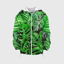Детская куртка Тропические листья на темном фоне
