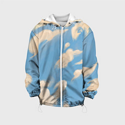 Куртка с капюшоном детская Рисунок голубого неба с облаками маслом, цвет: 3D-белый