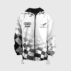 Куртка с капюшоном детская Audi Quattro, Ауди Кватро, Финишный флаг, цвет: 3D-черный