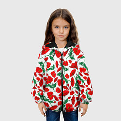 Куртка с капюшоном детская Цветы Красные Маки на белом фоне, цвет: 3D-черный — фото 2