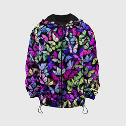 Куртка с капюшоном детская Витражные бабочки, цвет: 3D-черный
