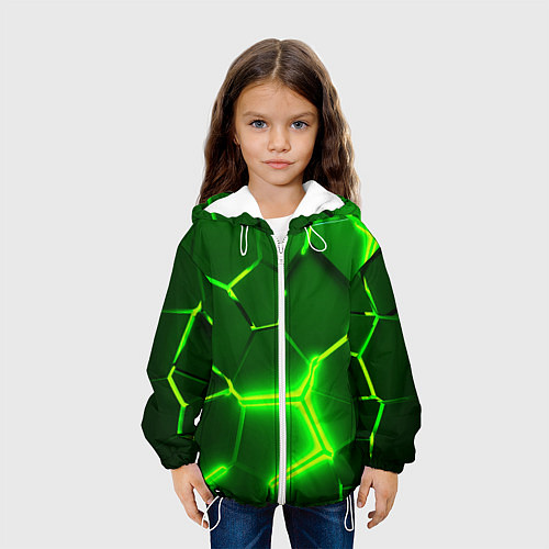 Детская куртка 3D ПЛИТЫ НЕОН NEON GREEN HEXAGON РАЗЛОМ / 3D-Белый – фото 3