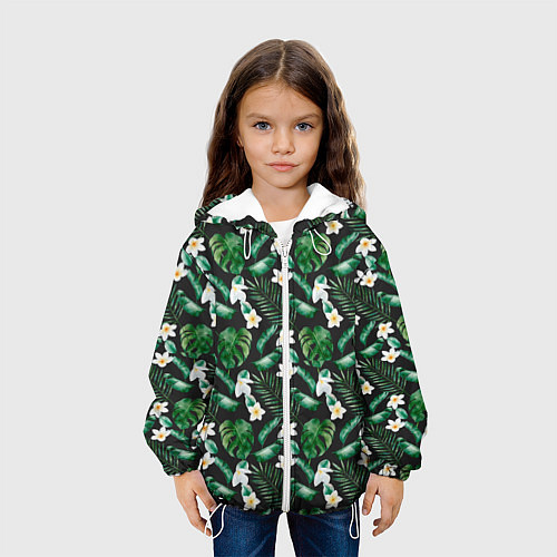 Детская куртка Зеленые листочки паттерн / 3D-Белый – фото 3