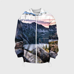 Куртка с капюшоном детская Горы на закате, цвет: 3D-белый