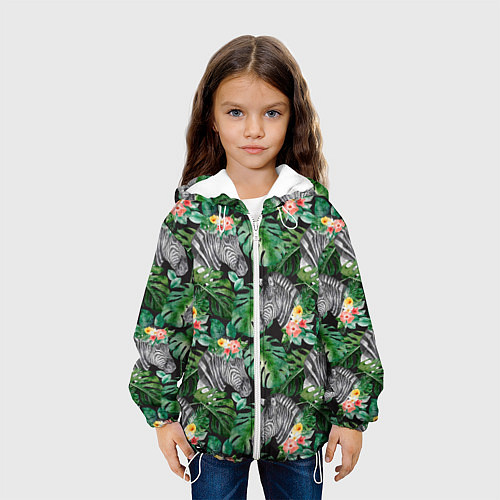 Детская куртка Зебра и листья / 3D-Белый – фото 3