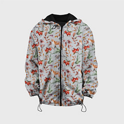 Куртка с капюшоном детская Лисы и лесные ягоды, цвет: 3D-черный