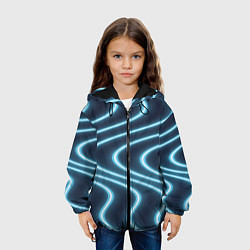 Куртка с капюшоном детская Неоновый свет Волны голубые на темном фоне, цвет: 3D-черный — фото 2
