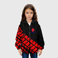 Куртка с капюшоном детская SUZUKI следы шин, цвет: 3D-черный — фото 2