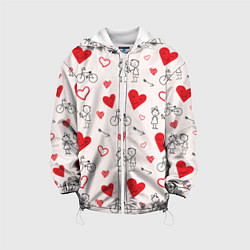 Куртка с капюшоном детская Романтические сердечки, цвет: 3D-белый