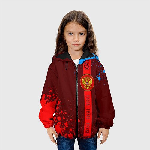 Детская куртка РОССИЯ - ГЕРБ - Брызги Полоса / 3D-Черный – фото 3