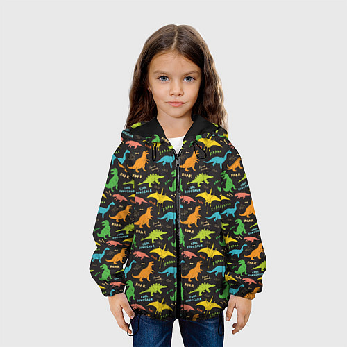 Детская куртка Разноцветные Динозавры / 3D-Черный – фото 3