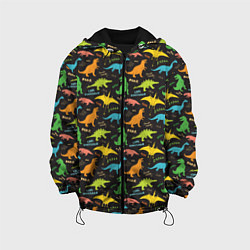 Куртка с капюшоном детская Разноцветные Динозавры, цвет: 3D-черный