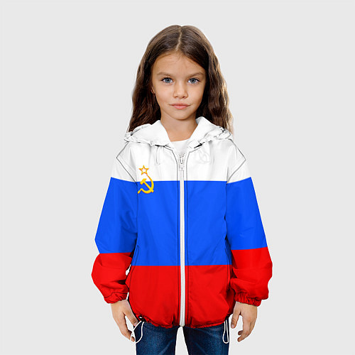 Детская куртка Флаг России с серпом и молотом / 3D-Белый – фото 3
