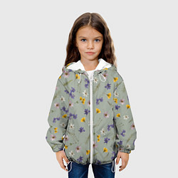 Куртка с капюшоном детская Простой цветочный принт на зеленом фоне, цвет: 3D-белый — фото 2