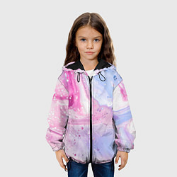Куртка с капюшоном детская Абстрактные краски голубой, розовый, цвет: 3D-черный — фото 2