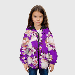 Куртка с капюшоном детская Цветы Фиолетовый Цветок, цвет: 3D-черный — фото 2