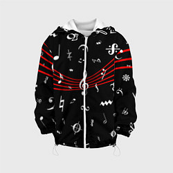 Куртка с капюшоном детская Нотные Знаки с Нотным Станом, цвет: 3D-белый