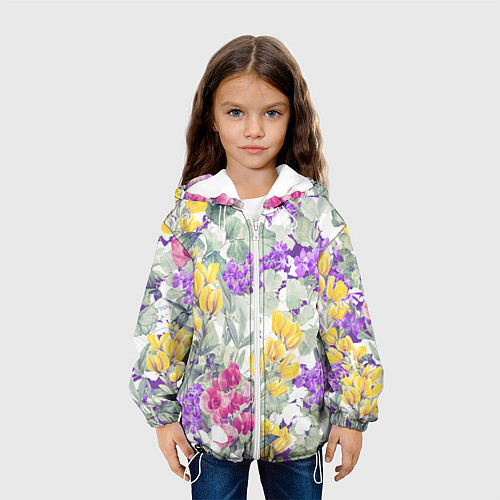 Детская куртка Цветы Красочный Луговой Узор / 3D-Белый – фото 3