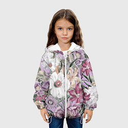 Куртка с капюшоном детская Цветы Фиолетовый Клематис, цвет: 3D-белый — фото 2
