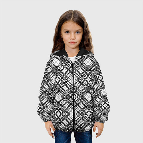 Детская куртка Черно-белый геометрический узор в клетку / 3D-Черный – фото 3
