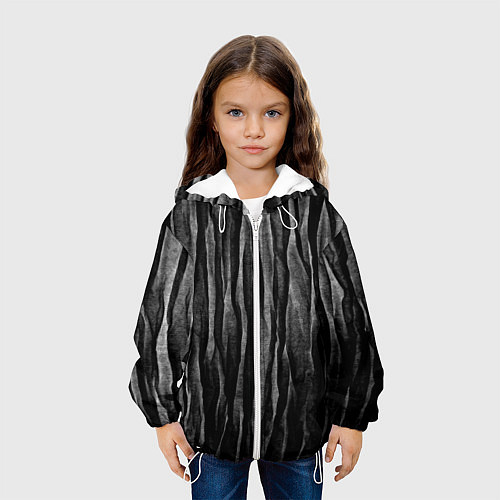 Детская куртка Полосы чорные серые роизвольные random black strip / 3D-Белый – фото 3