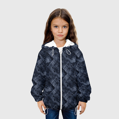 Детская куртка Темный серо-синий узор деревянного паркета / 3D-Белый – фото 3