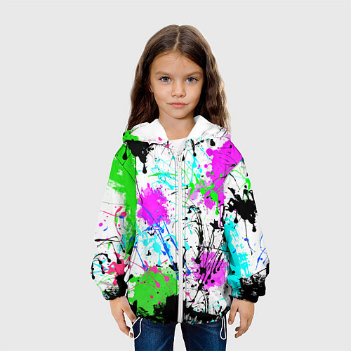 Детская куртка Неоновые разноцветные пятна и брызги красок / 3D-Белый – фото 3