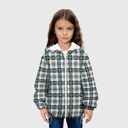 Детская куртка Серо-зеленый клетчатый узор шотландка / 3D-Белый – фото 3