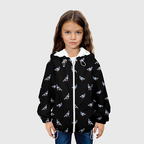 Детская куртка Голуби на черном паттерн / 3D-Белый – фото 3
